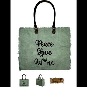 Vintage Addiction Peace, Love, Wine Market Tote.
